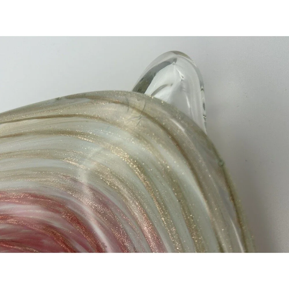 Murano Spiral Flat Bowl Hand Blown Glass Gold & Red Zebrati Fratelli  (No mark)